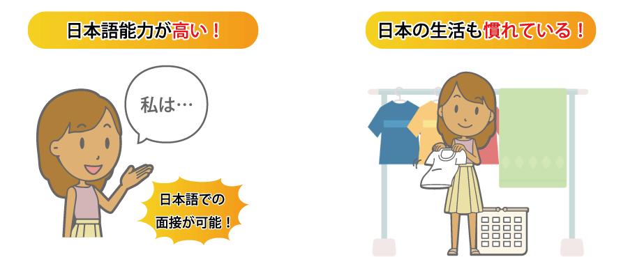 ２．日本語能力が高く、生活も慣れている！